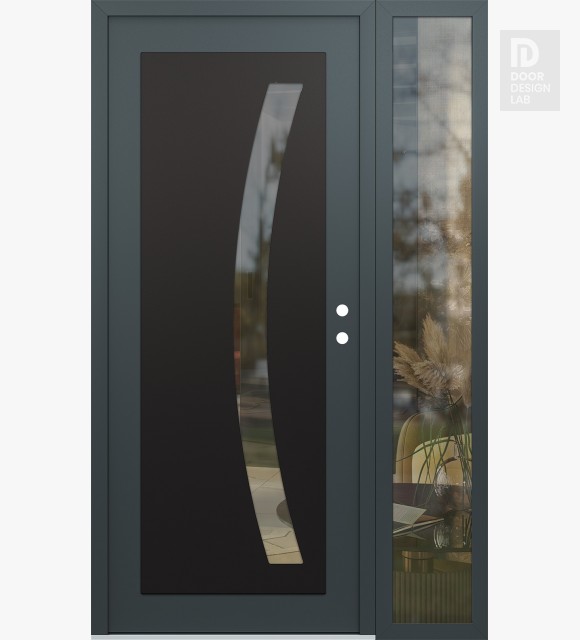 Modern Steel Front Door Diamond C4 52" x 80" anthracite/anthracite clear Glass Panel black LHI with Sidelite clear Glass