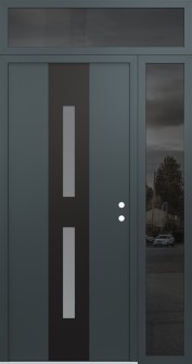 DIAMOND A6 48" X 96" ANTHRACITE/ANTHRACITE FROSTED GLASS PANEL BLACK LHI WITH SIDELITE AND TRANSOM MIRRORED GLASS