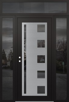 Diamond C3 64" x 96" black/black mirrored Glass Panel stainless steel RHI with 2 Sidelites and Transom mirrored Glass