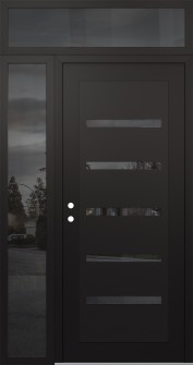 Diamond C7 52" x 96" black/black mirrored Glass Panel black RHI with Sidelite and Transom mirrored Glass