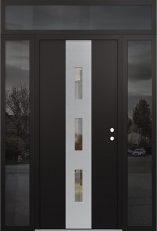DIAMOND A7 64" X 96" BLACK/BLACK CLEAR GLASS PANEL STAINLESS STEEL LHI WITH 2 SIDELITES AND TRANSOM MIRRORED GLASS