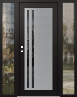 Diamond C6 64" x 80" black/black mirrored Glass Panel stainless steel RHI with 2 Sidelites clear Glass