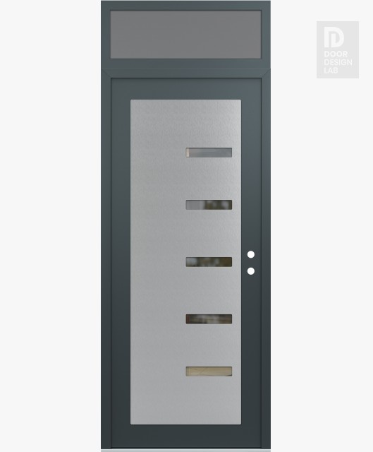 Modern Steel Front Door Diamond C8 36" x 96" anthracite/anthracite clear Glass Panel stainless steel LHI with Transom frosted Glass