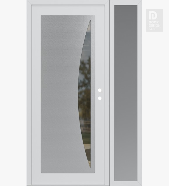 Modern Steel Front Door Diamond C13 50" x 80" white/white clear Glass Panel stainless steel LHI with Sidelite frosted Glass