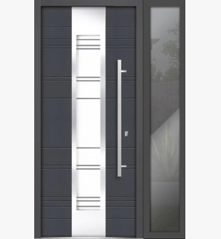 48 x 80 Front Exterior Prehung Steel Door / Deux 0757 Gray Graphite / Side Exterior Window / Left-hand Inswing