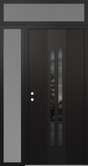 DIAMOND A8 52" X 96" BLACK/BLACK MIRRORED GLASS PANEL BLACK RHI WITH SIDELITE AND TRANSOM FROSTED GLASS