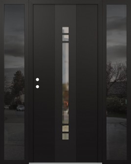 DIAMOND A4 64" X 80" BLACK/BLACK CLEAR GLASS PANEL BLACK RHI WITH 2 SIDELITES MIRRORED GLASS