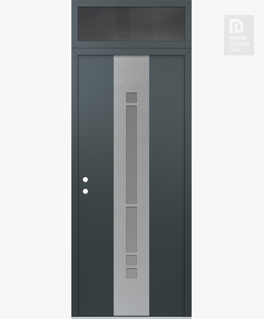 Modern Steel Front Door DIAMOND A3 36" X 96" ANTHRACITE/ANTHRACITE FROSTED GLASS PANEL STAINLESS STEEL RHI WITH TRANSOM MIRRORED GLASS
