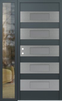 Diamond D5 52" x 80" anthracite/anthracite frosted Glass Panel stainless steel RHI with Sidelite clear Glass