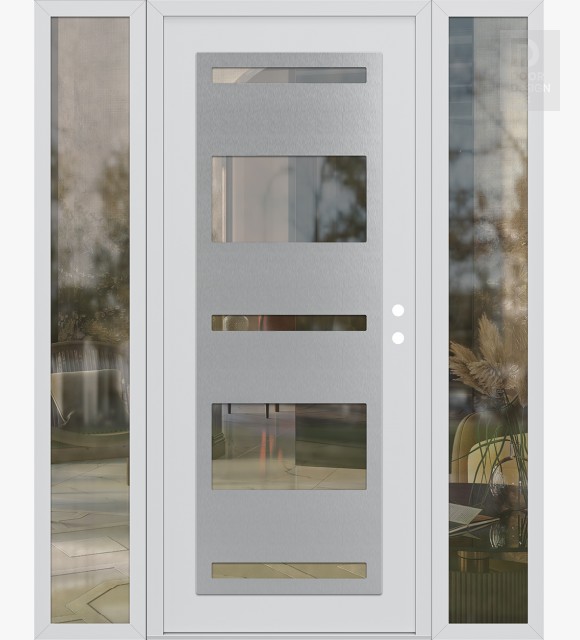 Modern Steel Front Door Diamond C10 64" x 80" white/white clear Glass Panel stainless steel LHI with 2 Sidelites clear Glass