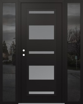 Diamond C10 64" x 80" black/white frosted Glass Panel black RHI with 2 Sidelites mirrored Glass