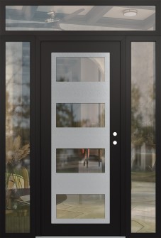 Diamond C2 64" x 96" black/black clear Glass Panel stainless steel LHI with 2 Sidelites and Transom clear Glass