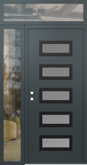 Diamond D1 48" x 96" anthracite/anthracite frosted Glass Panel black RHI with Sidelite and Transom clear Glass