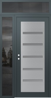 Diamond C7 50" x 96" anthracite/anthracite frosted Glass Panel stainless steel RHI with Sidelite and Transom mirrored Glass