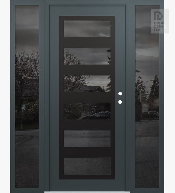Modern Steel Front Door Diamond C9 68" x 80" anthracite/anthracite mirrored Glass Panel black LHI with 2 Sidelites mirrored Glass
