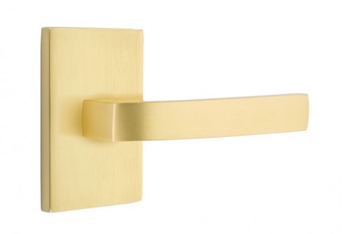 EMTEK BRESLIN LEVER WITH MODERN RECTANGULAR ROSETTE PRIVACY RH SATIN BRASS (US4) 5212
