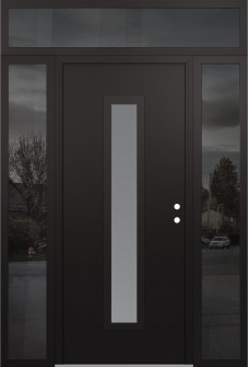 DIAMOND A11 60" X 96" BLACK/WHITE FROSTED GLASS PANEL BLACK LHI WITH 2 SIDELITES AND TRANSOM MIRRORED GLASS