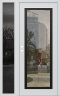 Diamond C1 50" x 80" white/white clear Glass Panel black RHI with Sidelite mirrored Glass