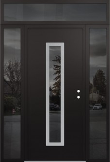 DIAMOND A11 68" X 96" BLACK/BLACK MIRRORED GLASS PANEL STAINLESS STEEL LHI WITH 2 SIDELITES AND TRANSOM MIRRORED GLASS