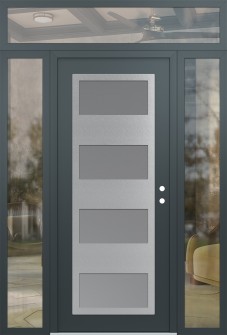 Diamond C2 68" x 96" anthracite/anthracite frosted Glass Panel stainless steel LHI with 2 Sidelites and Transom clear Glass