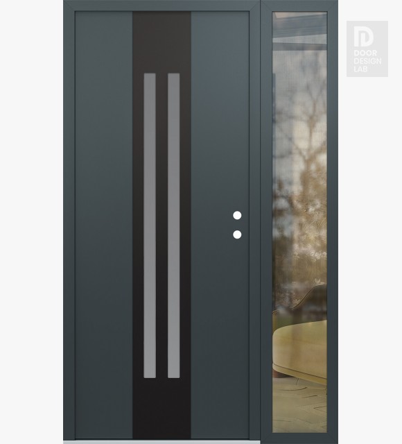 Modern Steel Front Door DIAMOND A8 48" X 80" ANTHRACITE/ANTHRACITE FROSTED GLASS PANEL BLACK LHI WITH SIDELITE CLEAR GLASS