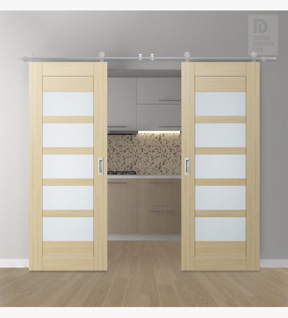 DOUBLE BARN DOOR AVON 07-07 VETRO LOIRE ASH 48" X 96" X 1 3/4" STAINLESS STEEL HARDWARE