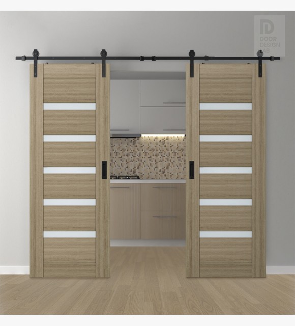 DOUBLE BARN DOOR AVON 07-04 VETRO SHAMBOR 56" X 80" X 1 3/4" BLACK HARDWARE