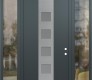 Modern Steel Front Door DIAMOND A13 60" X 96" ANTHRACITE/ANTHRACITE FROSTED GLASS PANEL STAINLESS STEEL LHI WITH 2 SIDELITES AND TRANSOM CLEAR GLASS