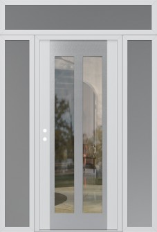 Diamond C14 64" x 96" white/white clear Glass Panel stainless steel RHI with 2 Sidelites and Transom frosted Glass