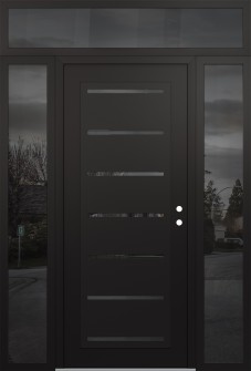 Diamond C11 64" x 96" black/black mirrored Glass Panel black LHI with 2 Sidelites and Transom mirrored Glass