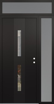 DIAMOND A6 52" X 96" BLACK/BLACK CLEAR GLASS PANEL BLACK LHI WITH SIDELITE AND TRANSOM FROSTED GLASS
