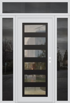 Diamond C9 68" x 96" white/white clear Glass Panel black LHI with 2 Sidelites and Transom mirrored Glass