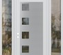 Modern Steel Front Door Diamond C5 64" x 96" white/white clear Glass Panel stainless steel RHI with 2 Sidelites and Transom clear Glass