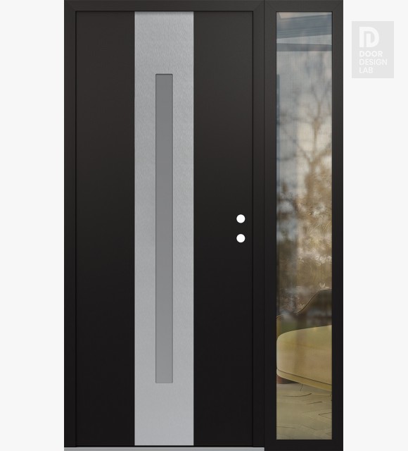 Modern Steel Front Door DIAMOND A2 52" X 80" BLACK/WHITE FROSTED GLASS PANEL STAINLESS STEEL LHI WITH SIDELITE CLEAR GLASS