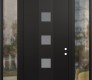 Modern Steel Front Door DIAMOND A12 64" X 96" BLACK/WHITE FROSTED GLASS PANEL BLACK LHI WITH 2 SIDELITES AND TRANSOM CLEAR GLASS