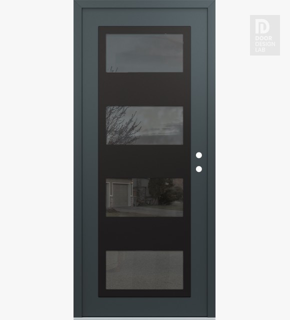 Modern Steel Front Door Diamond C2 36" x 80" anthracite/anthracite mirrored Glass Panel black LHI