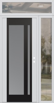 Diamond C15 50" x 96" white/white frosted Glass Panel black LHI with Sidelite and Transom clear Glass