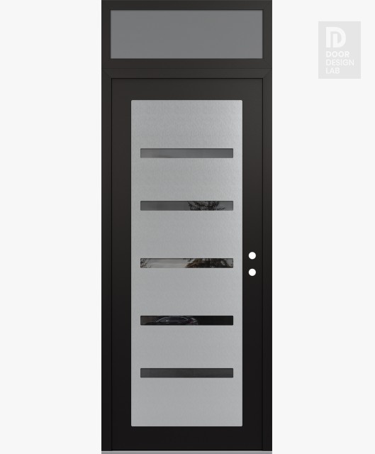 Modern Steel Front Door Diamond C7 36" x 96" black/black mirrored Glass Panel stainless steel LHI with Transom frosted Glass