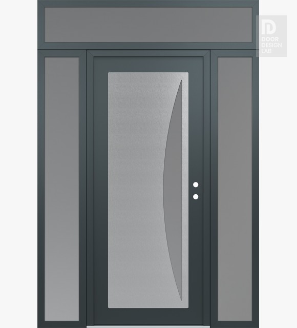 Modern Steel Front Door Diamond C13 60" x 96" anthracite/anthracite frosted Glass Panel stainless steel LHI with 2 Sidelites and Transom frosted Glass