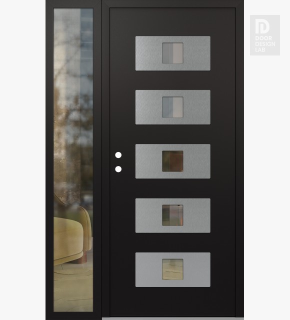 Modern Steel Front Door Diamond D8 48" x 80" black/black clear Glass Panel stainless steel RHI with Sidelite clear Glass