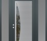 Modern Steel Front Door Diamond C13 64" x 96" anthracite/anthracite clear Glass Panel stainless steel RHI with 2 Sidelites and Transom frosted Glass