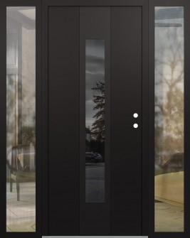 DIAMOND A1 64" X 80" BLACK/BLACK MIRRORED GLASS PANEL BLACK LHI WITH 2 SIDELITES CLEAR GLASS