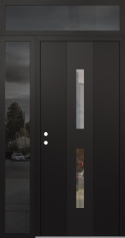 DIAMOND A6 50" X 96" BLACK/BLACK CLEAR GLASS PANEL BLACK RHI WITH SIDELITE AND TRANSOM MIRRORED GLASS