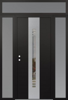 DIAMOND A5 64" X 96" BLACK/BLACK CLEAR GLASS PANEL STAINLESS STEEL RHI WITH 2 SIDELITES AND TRANSOM FROSTED GLASS