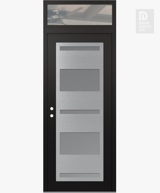 Modern Steel Front Door Diamond C10 36" x 96" black/white frosted Glass Panel stainless steel RHI with Transom clear Glass