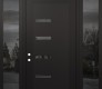 Modern Steel Front Door Diamond C8 68" x 96" black/black mirrored Glass Panel black RHI with 2 Sidelites and Transom mirrored Glass
