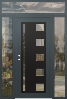 Diamond C3 68" x 96" anthracite/anthracite clear Glass Panel black RHI with 2 Sidelites and Transom clear Glass