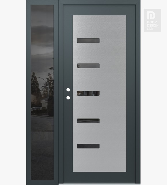Modern Steel Front Door Diamond C8 50" x 80" anthracite/anthracite mirrored Glass Panel stainless steel RHI with Sidelite mirrored Glass