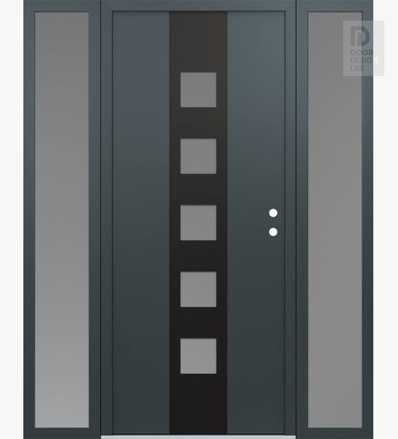 Modern Steel Front Door DIAMOND A13 68" X 80" ANTHRACITE/ANTHRACITE FROSTED GLASS PANEL BLACK LHI WITH 2 SIDELITES FROSTED GLASS