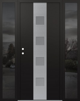 DIAMOND A12 64" X 80" BLACK/WHITE FROSTED GLASS PANEL STAINLESS STEEL RHI WITH 2 SIDELITES MIRRORED GLASS